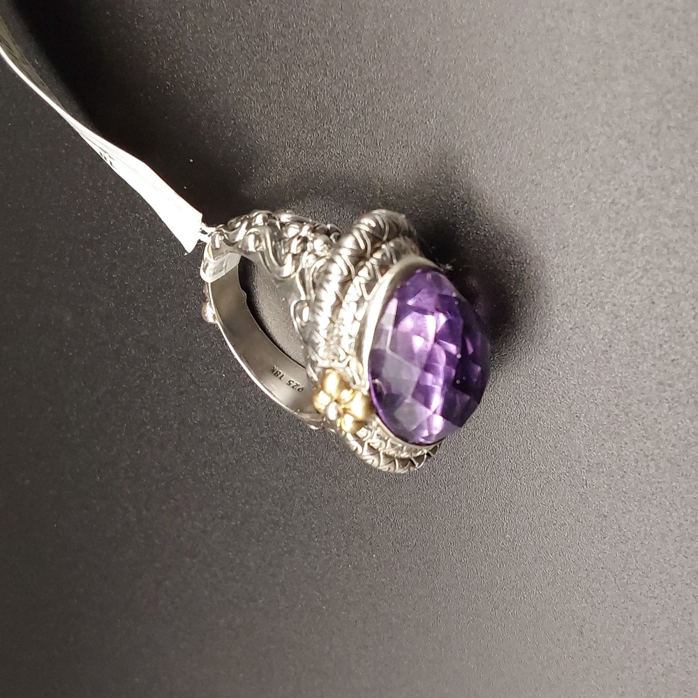 Barbara Bixby Designer Amethyst East West Ring 925 Sterling Silver 18k Gold